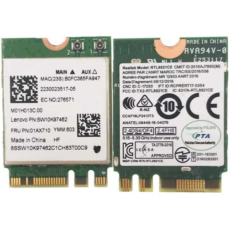 Carte WiFi RTL8821CE 802.11AC Lenovo FRU 01AX710 | WiFi + Bluetooth 4.2