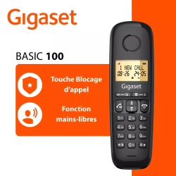 Téléphone Fixe sans fil GIGASET Basic 100 NOIR Sans fil