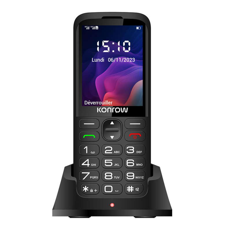 Téléphone Senior Konrow Senior 280 Next 4G Double SIM Noir - Avec Station de charge