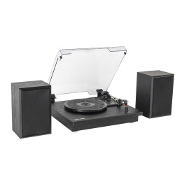 Platine vinyle Bolaris Bluetooth 10 W avec enceintes déportées - Modèle Phoenix - Coloris Noir