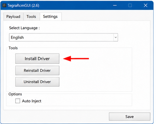 Installation du driver TegraRcmGUI